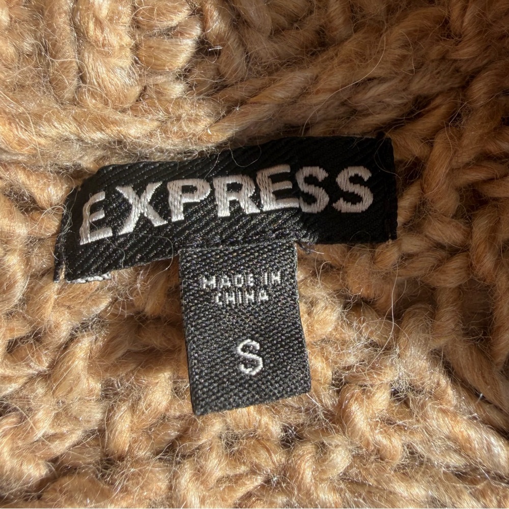 Express Cable Knit Open Cardigan Sweater Taupe Wool Alpaca Small - Picture 6 of 10